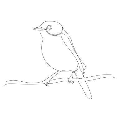 Bir daldaki kuş sürekli bir çizgi çizme vektörü, izole