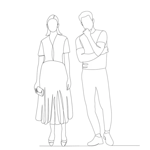 Man Woman Drawing One Continuous Line Vector — Stock Vector