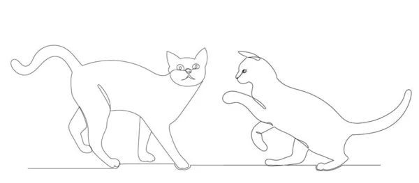 Gatos Dibujando Vector Línea Continua Aislado — Archivo Imágenes Vectoriales