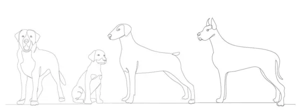 Hunde Zeichnen Einen Kontinuierlichen Linienvektor Isoliert — Stockvektor