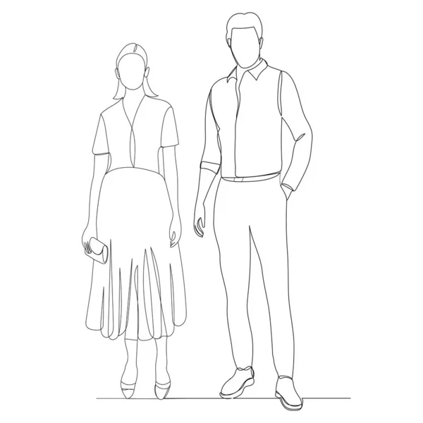 Mann Und Frau Zeichnen Einen Kontinuierlichen Linienvektor Isoliert — Stockvektor