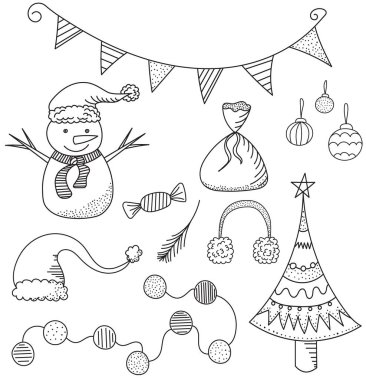 Yeni yıl karalama çizim vektörü