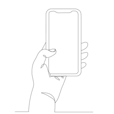 Telefonlu el sürekli bir çizgi vektörü çiziyor