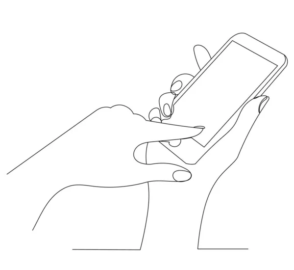 Рука Телефоном Малює Одну Безперервну Лінію — стоковий вектор