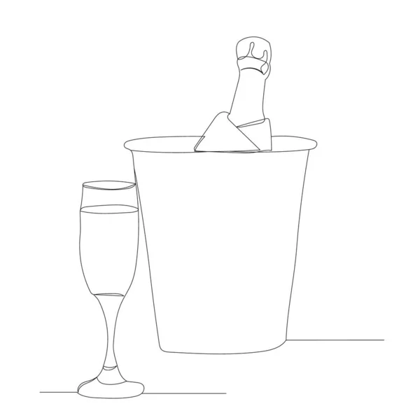 Verre Champagne Vecteur Dessin Ligne Continue Isolé — Image vectorielle