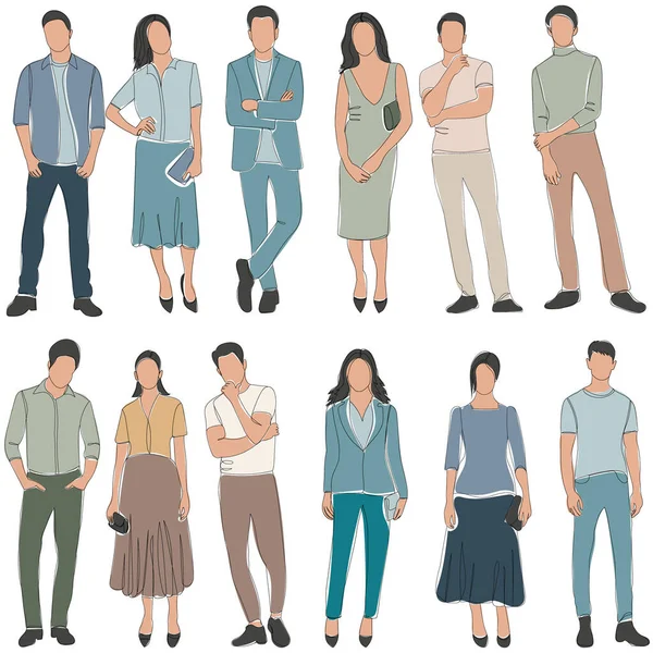 Conjunto Personas Bosquejo Vector Aislado — Archivo Imágenes Vectoriales