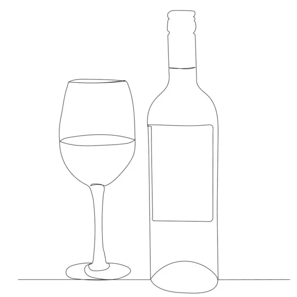 Vin Med Glas Sammanhängande Linje Ritning Vektor Isolerad — Stock vektor