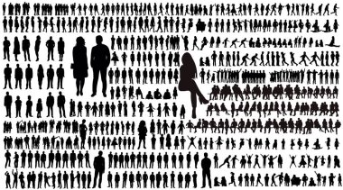 insanlar ayarlandı, vektör siluet koleksiyonu, izole edilmiş, beyaz arkaplan