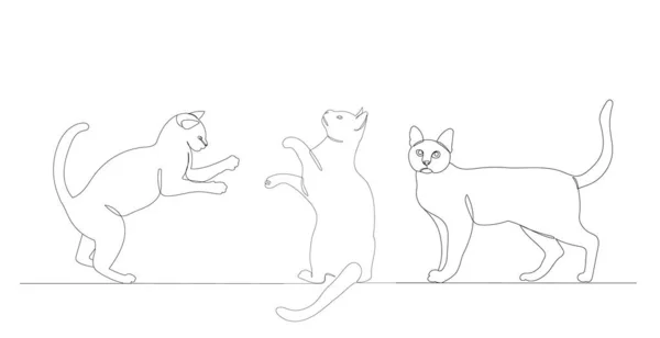 Kočky Kreslí Jednu Čáru Izolovaně Vektor — Stockový vektor