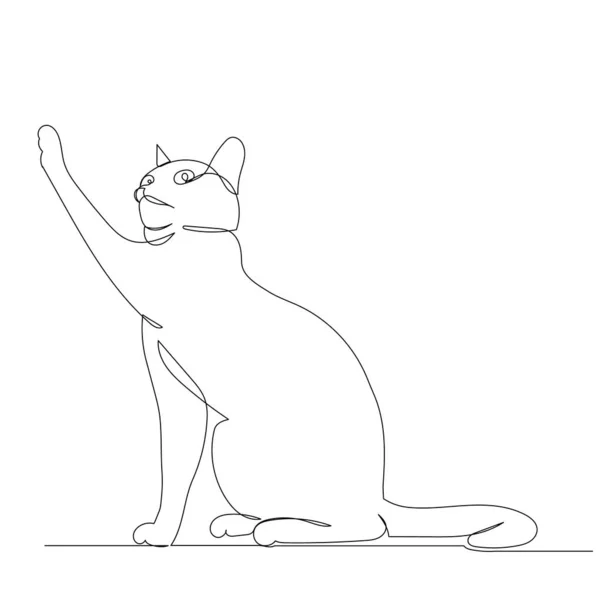 Cat Sitting One Line Drawing Isolated Vector — Stock Vector