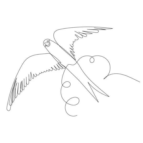Uccello Nel Cielo Una Linea Disegno Isolato Vettore — Vettoriale Stock