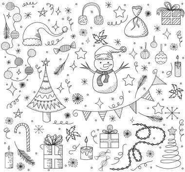 Yeni yıl, tatil karalaması, vektör, izole edilmiş