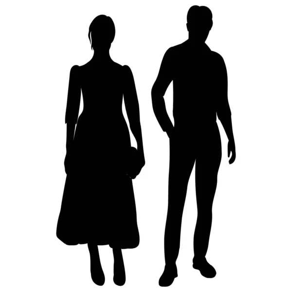 Femme Homme Silhouette Noire Sur Fond Blanc — Image vectorielle