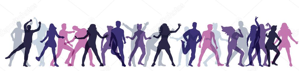 people dancing silhouette on white background, vector, isolated