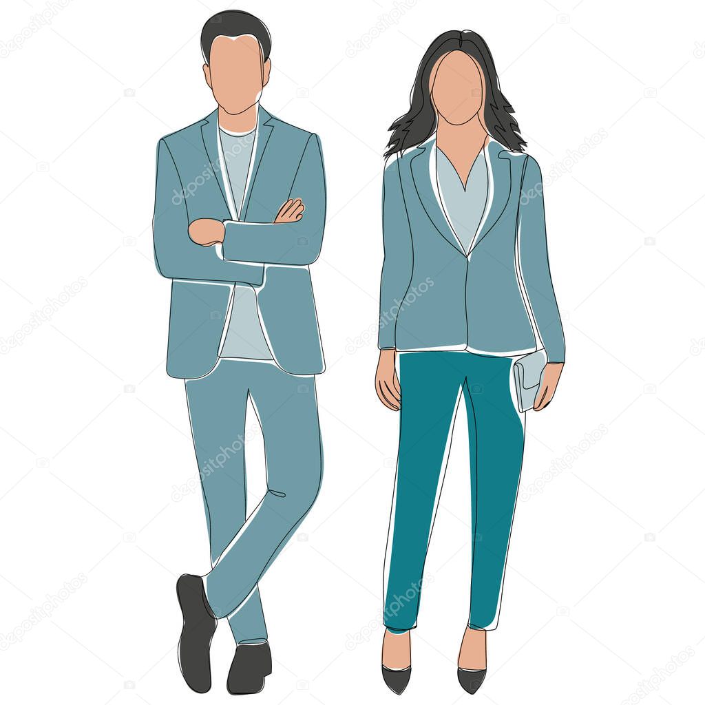 man and woman sketch on white background, vector