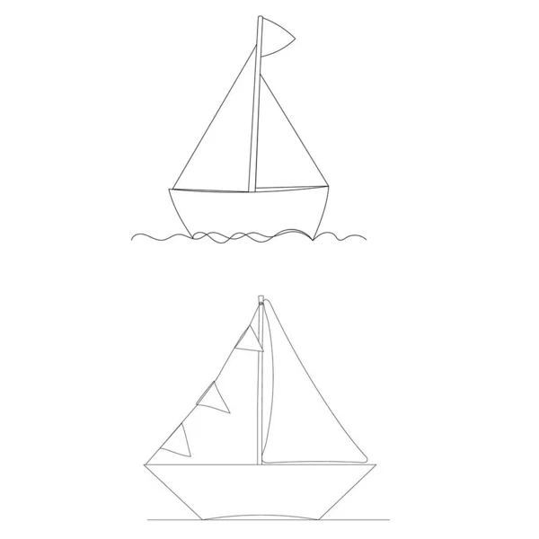 Dibujo Del Barco Por Una Línea Continua Vector Aislado — Archivo Imágenes Vectoriales