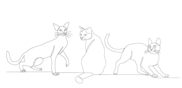 Gatos Dibujo Por Una Línea Continua Vector — Archivo Imágenes Vectoriales