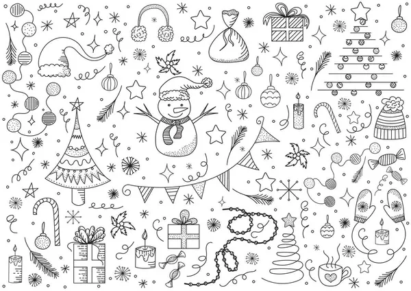 Nowy Rok Wakacje Boże Narodzenie Doodle Rysunek Wektor Izolowane — Wektor stockowy