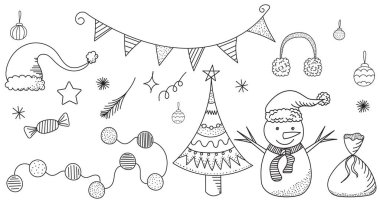 Yeni yıl karalama çizimi, noel