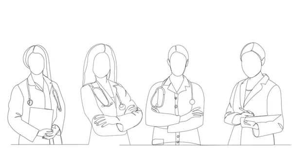 Médicos Dibujando Por Una Línea Continua Vector — Archivo Imágenes Vectoriales