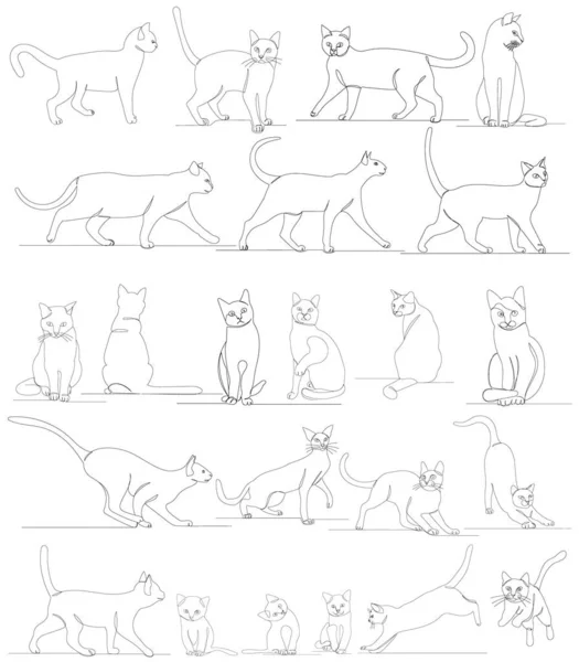 Gatos Establecer Dibujo Por Una Línea Continua Vector — Archivo Imágenes Vectoriales