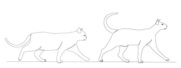 Gatos Caminar Una Línea Dibujo Vector — Archivo Imágenes Vectoriales