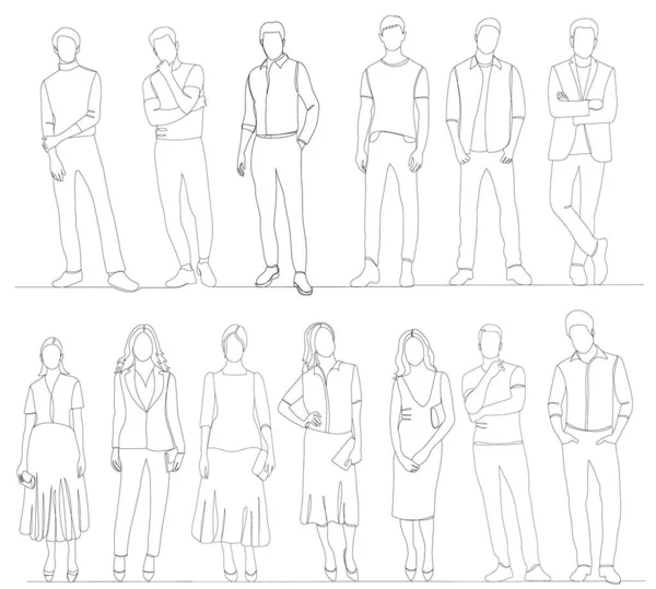 Personas Una Línea Dibujo Vector — Vector de stock