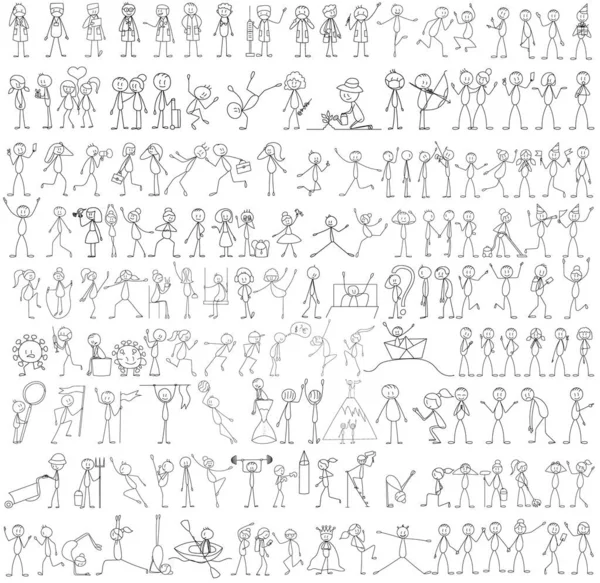 Stick Figure Drawing Set People — Stock Vector
