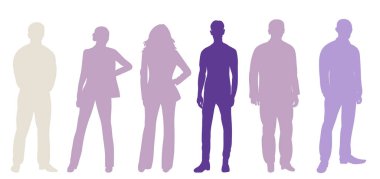 İnsanlar siluet vektörü olarak duruyor, izole edilmiş