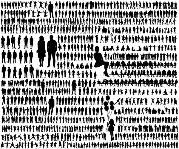 Set People Black Silhouette Vector Isolated — Stock Vector