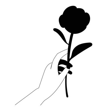Çiçekli siyah siluet, izole edilmiş, vektör.