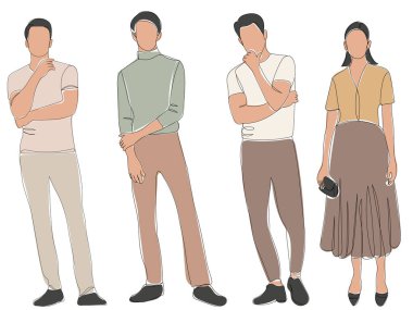 Beyaz arkaplandaki insanlar, çizim, vektör