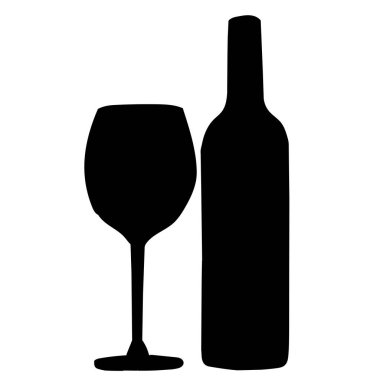 Beyaz zemin üzerinde şarap olan siluet cam, izole, vektör