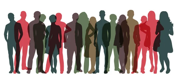 Silhouette People Crowd White Background Isolated Vector — Stock Vector