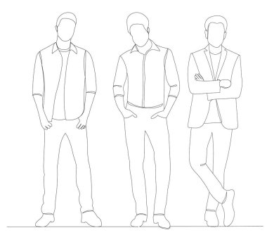 Erkekler, sürekli çizim, çizim, vektör