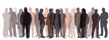 Siluet insanlar beyaz arka planda kalabalık, izole, vektör