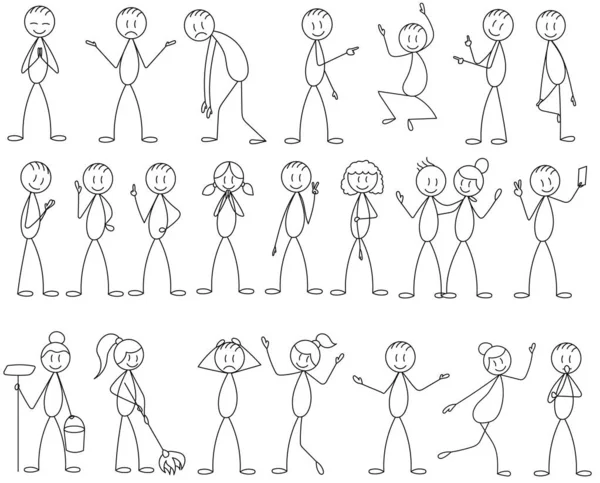 Stick Figure Vector Human Set White Background Isolated Vector - Stok Vektor