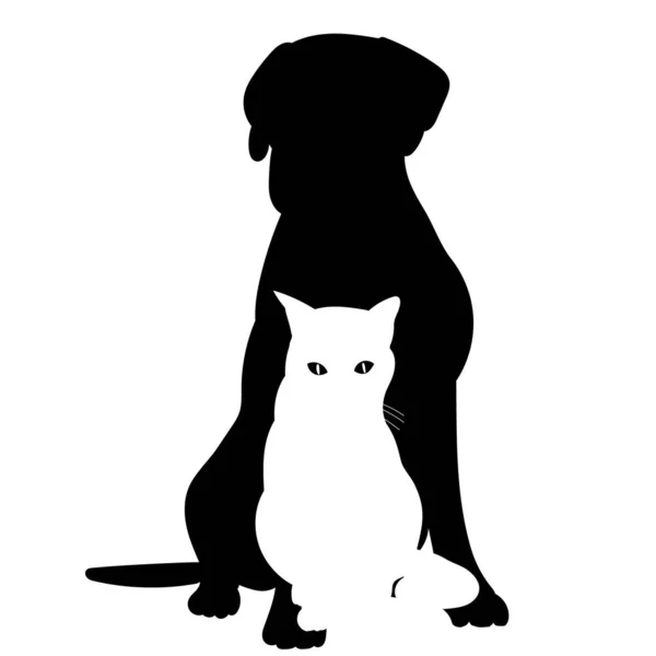 Silhueta Cão Gato Sobre Fundo Branco Isolado Vetor — Vetor de Stock
