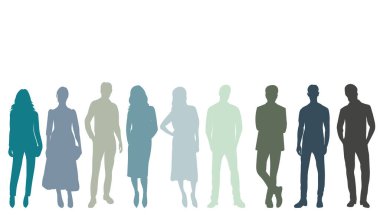 Beyaz arka plandaki siluet insanlar, izole edilmiş, vektör