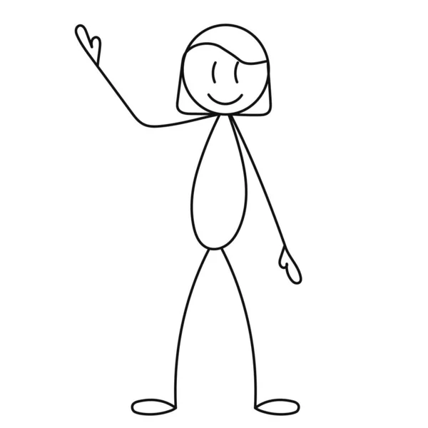 Stick Figure Girl Rejoices Isolated Vector — Stock Vector