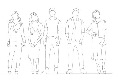 İnsanlar ayakta, sürekli çizim, çizim, vektör