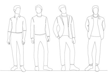 Erkekler sürekli çizim yapıyor, çizim, vektör.