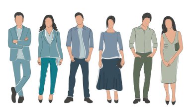 İnsanlar ayakta duruyor, erkekler ve kadınlar, soyutlanmış