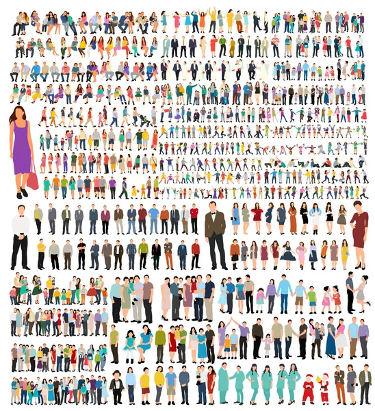 Ensemble Silhouette Personnes Hommes Femmes Enfants Isolés — Image vectorielle