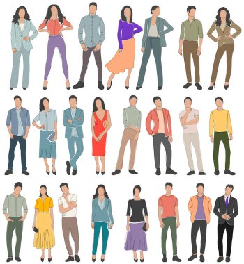 ayakta duran erkekler ve kadınlar çizim, taslak, vektör, izole