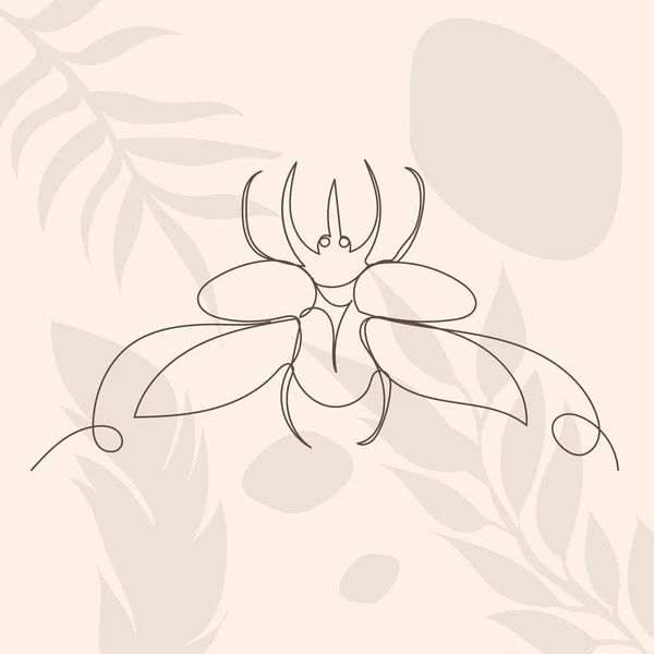 Escarabajo Dibujo Por Una Línea Sobre Fondo Abstracto Vector — Vector de stock