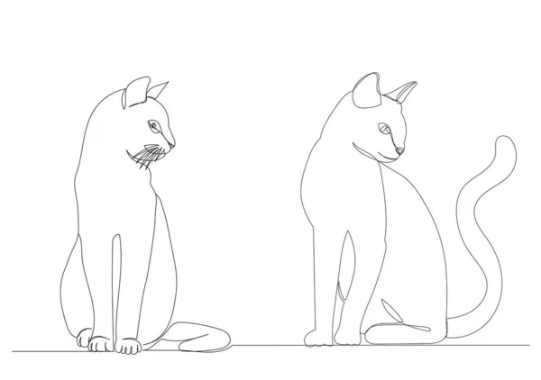 Gatos Sentado Dibujo Por Una Línea Continua Vector — Archivo Imágenes Vectoriales