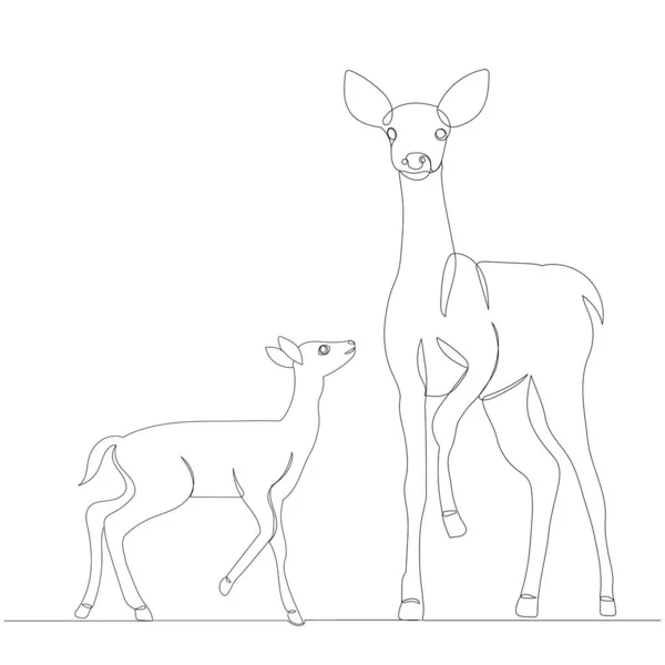 Dibujo Ciervos Por Una Línea Continua Vector — Archivo Imágenes Vectoriales