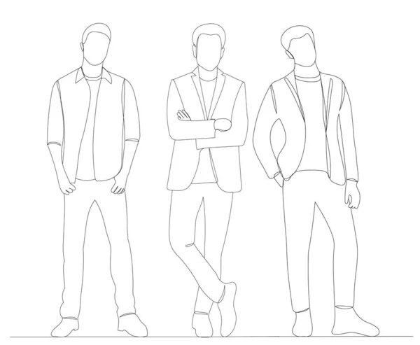 Men Drawing One Continuous Line Vector — Stock Vector