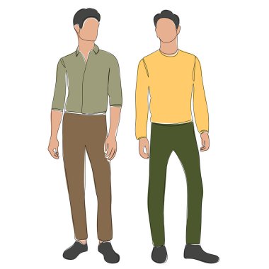 Erkek arkadaşlar çizim, taslak, vektör, izole edilmiş